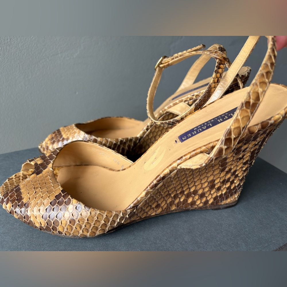 Ralph Lauren Collection Python Peep-Toe Wedge Wit… - image 7